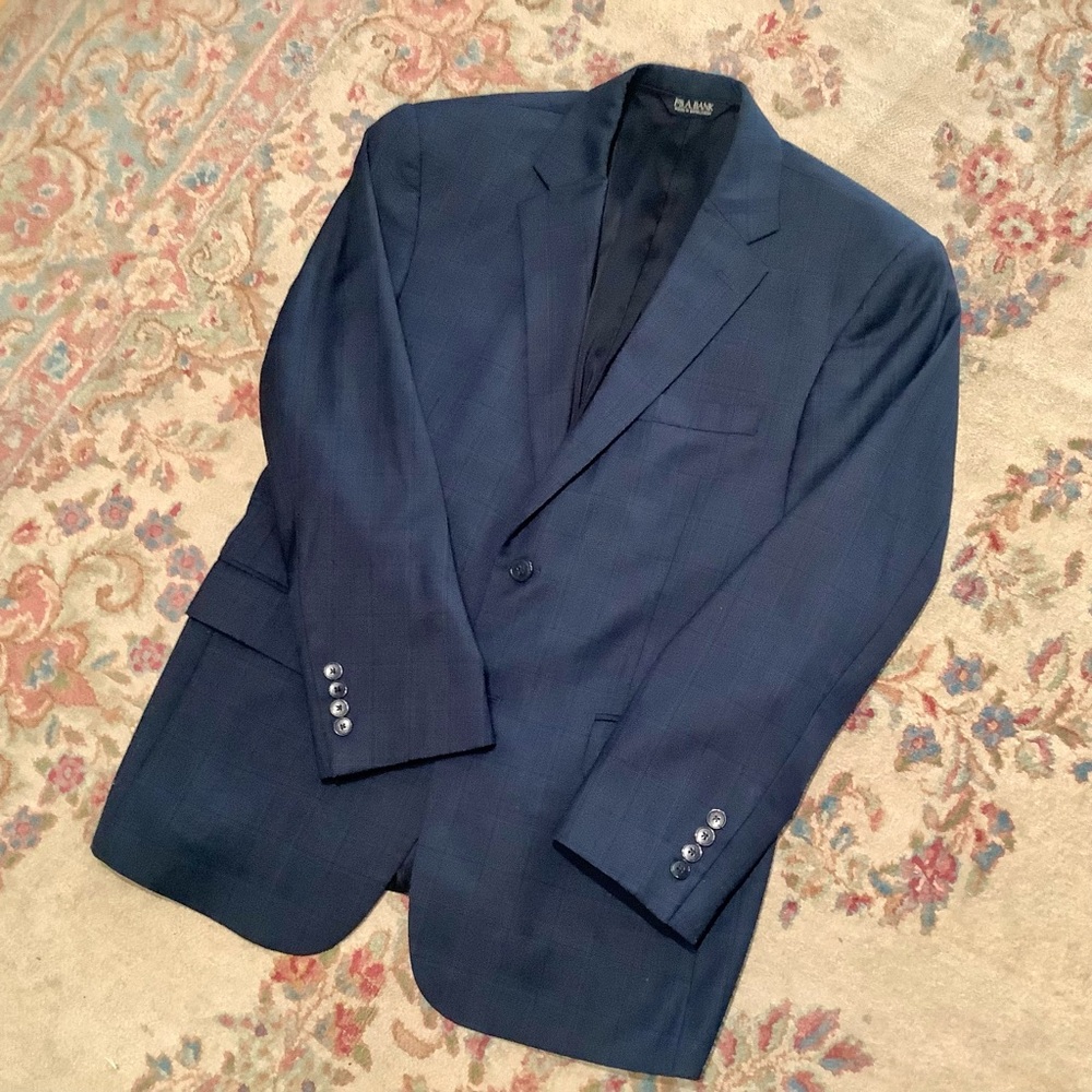 Jos A Bank Traveler Sport Coat Blazer Blue Windowpane Sz 40S